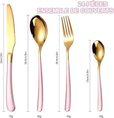 Набір столових приборів на 6 осіб, 24 предмети з тримачем, чорно-золотистий Wekity