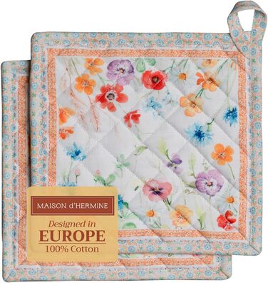 Рукавички для духовки Maison d&39 Hermine, підставки для каструль, 100 бавовна, термостійкі кухонні рукавички, рукавички для духовки (19 см x 33 см) та підставки для каструль (20 см x 20 см) для приготування їжі, Morzine - рукавички для духовки (19 x 33 с