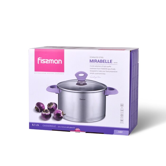 Каструля зі скляною кришкою Fissman MIRABELLE 24x13,5 см на 6,1 л (5407)