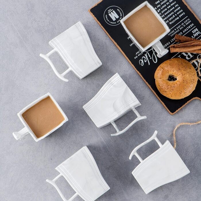 Серія FLORA, набір порцелянових креманки для каш з 6 предметів, миска для рису 450 мл, закусочна миска, десертна миска для салату, супів, рамен, фруктів і т.д. 13,5x13,5x5,4 см (сірий, 6 шт. (упаковка 1))