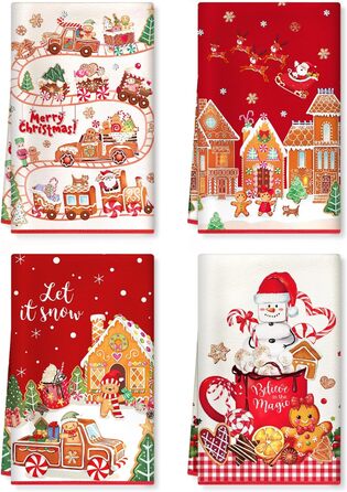 Набір з 4 різдвяних кухонних рушників 60 x 40 см Пряникові чоловічки Arquiel