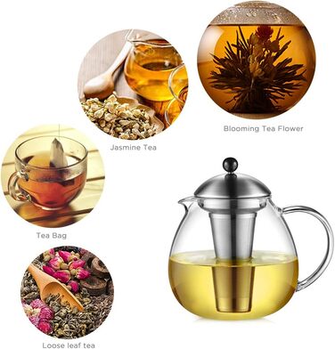 Скляний чайник 1500 мл із ситечком для чаю з нержавіючої сталі, велике боросилікатне скло Glastal