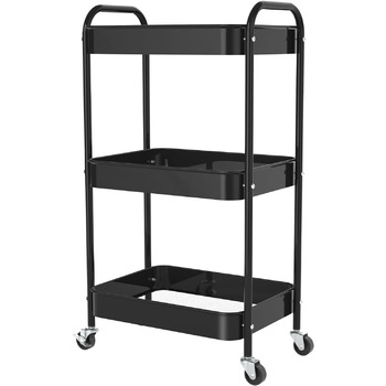 Металлическая тележка, 3 полки, для ванной комнаты, кухни, книг, черный PNVXNUS