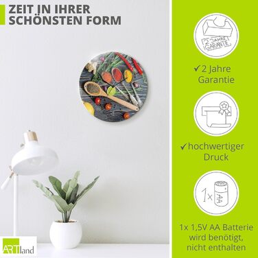 Настінний годинник без цокання Скло Ø 30 см Круглий Безшумний Фрукт Фрукти Апельсин у воді Фрукти Сучасна їжа T5UI (суміш спецій, кварцовий годинник)