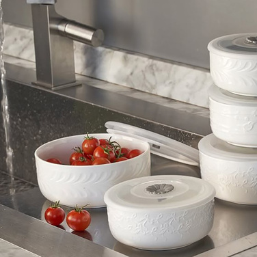 Миска з силіконовою кришкою La Porcellana Bianca INTAVOLA Bows, порцеляна, діам. 15 см