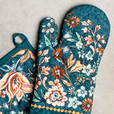 Рукавички для духовки, прихватки для каструль Maison d&39 Hermine, 100 бавовна, термостійкі кухонні рукавички, рукавички для духовки (19 x 33 см) та прихватки для каструль (20 x 20 см) для приготування їжі, Morzine - Рукавички для духовки (19 x 33 см) та 