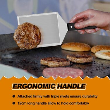 Лопатка для бургерів Herogo, нержавіюча сталь, велика металева лопатка зі скошеними краями, зламаний фліппер для бургерів Лопатка для гриля для перевертача барбекю, міцна та міцна ручка, включаючи S-подібний гачок, 31 x 13 см