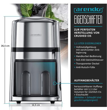 Ручний льодоподрібнювач з нержавіючої сталі 1,1 л Arendo