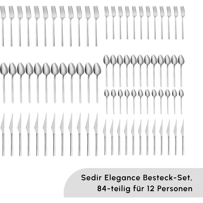 Набір столових приборів Karaca Sedir Elegance на 12 персон, 84 предмети - Високоякісні столові прибори з нержавіючої сталі 18/10