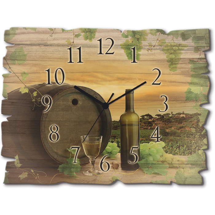 Настінний декор настінний годинник без цокання з дерева радіогодинник безшумний прямокутний 40x30 см їжа бакалія спеції трави лимон чилі вінтажний сільський U1RK трави (вино, радіогодинник)