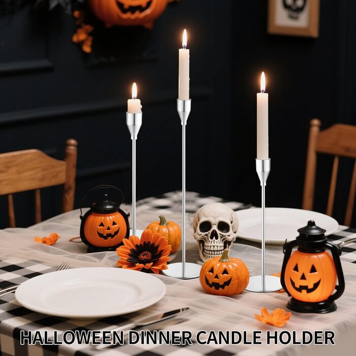 Металеві свічники із 6 предметів, 33/28/23 см, срібний LIAILA