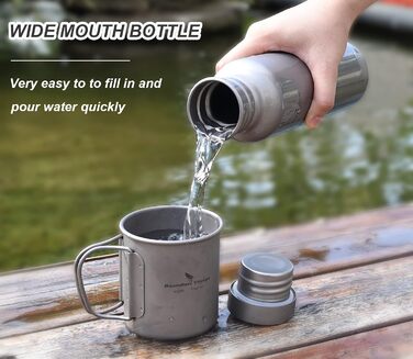 Титанова пляшка для пиття з широким горлом і герметичною кришкою та гачком 750 мл. iBasingo