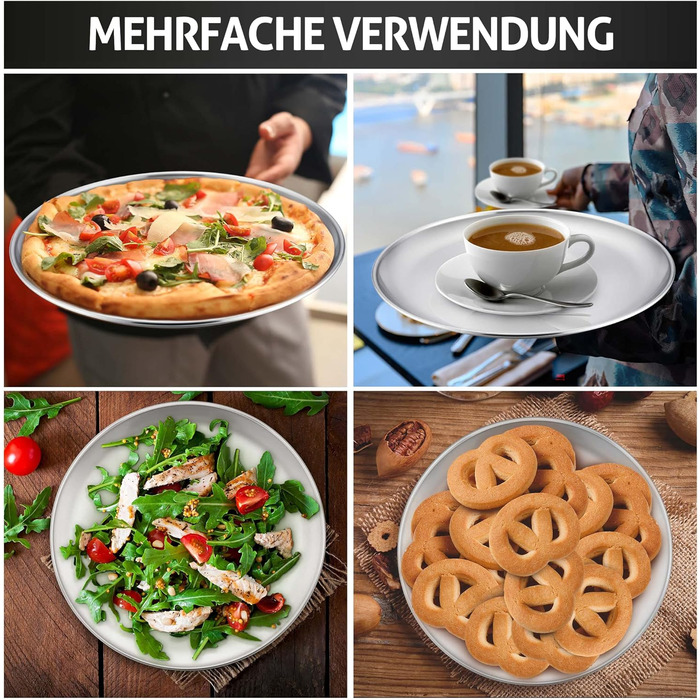 Из 4 шт., круглая форма для пиццы из нержавеющей стали, противень для пиццы для духовки, выпечки, сервировки, жарки, нетоксичный и полезный, прочный и безопасный для машины (серебристый металл) (26 см)