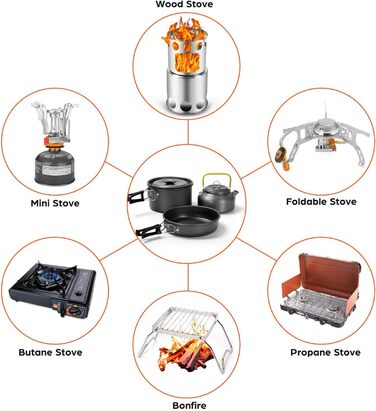 Набор посуды для кемпинга Odoland Набор для приготовления пищи для кемпинга на 2 персоны Кастрюли с чайником для кемпинга Столовые приборы и кружка Легкие алюминиевые горшки для кемпинга Набор складных кухонных принадлежностей для приготовления пищи на от