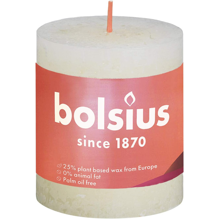 Свічки Bolsius Rustic Pillar - Оливково-зелені - Набір з 4 шт. - Декоративні побутові свічки - Час горіння 60 годин - Без запаху - Натуральний рослинний віск - Без пальмової олії - Оливково-зелені (8 x 7 см, колір слонової кістки)