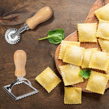 Приладка для пельменів Unvtap, 2-предметна машина для вареників, набір машин для пельменів, машина для равіолі, машина для маульташен, машина для равіолі з нержавіючої сталі, машина для тортелліні для макаронів та пельменів (мала 75 мм, велика 95 мм), 2-п