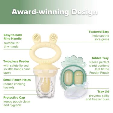 Годівниця для дитячого фруктового харчування Haakaa та міні-лоток для перекусів у морозильній камері, форми для морозива без бісфенолу А для безпечного самостійного годування немовлят, від 4 місяців (горохово-зелений) (вівсяний)