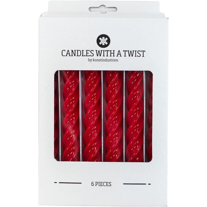 Свічки з крученою конусністю, зроблені в Італії, доступні 25 кольорів, лаковані настільні свічки, спіральні свічки з тривалим часом горіння 5 годин, декоративні свічки, 6 шт. , 2,2 x 21 см (різдвяно-червоні)