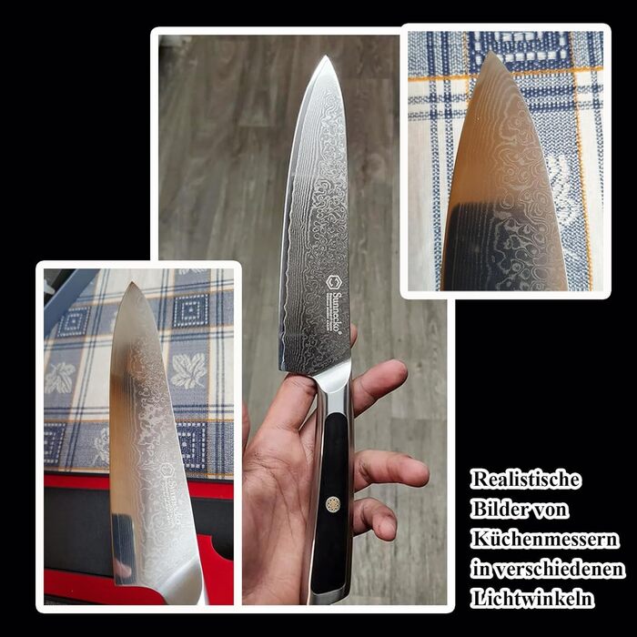 Ніж кухарський 20 см, дамаська сталь Sunnecko