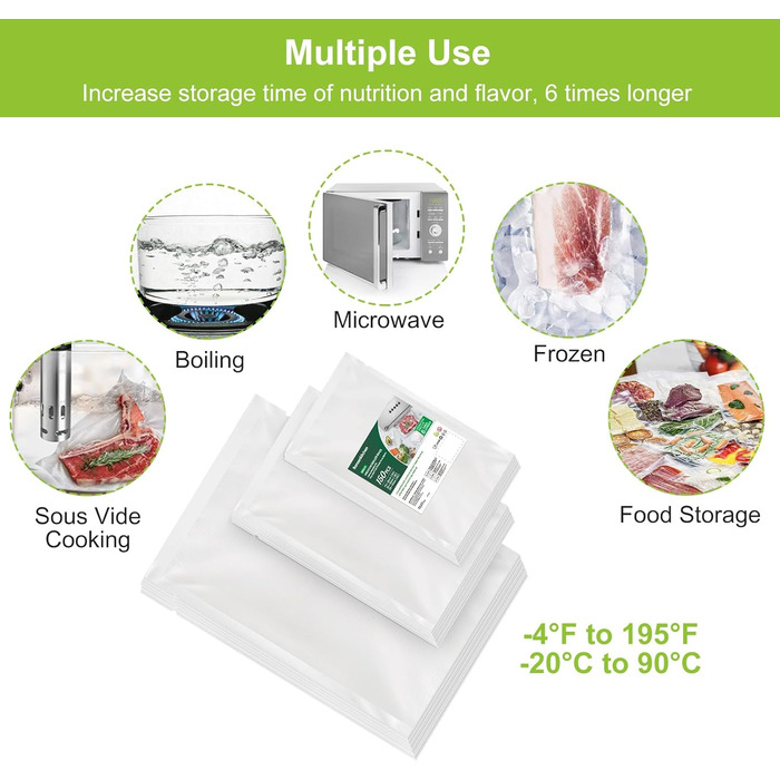 Вакуумні пакети 150 пакетів - 15x25 см (50), 20x30 см (50), 28x40 см (50) Bonsenkitchen