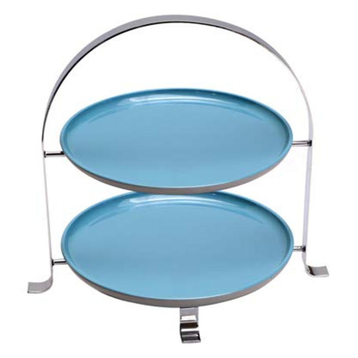 Стійка для сервірування APS високоякісна хромована металева підставка для торта на 3 тарілки з максимальним Ø 27 см - загальна висота 43 см (тарілки в комплект не входять) (2 тарілки - Ø 27см)