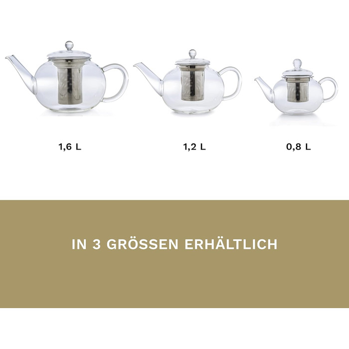 Скляний чайник із 3 частин із вбудованим ситечком 1,6 л Creano