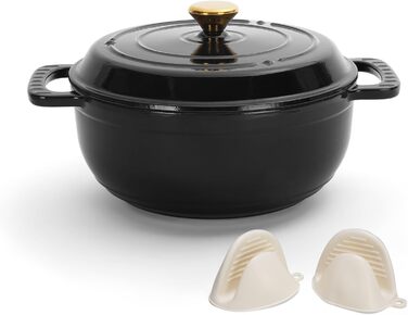 Чавунна жаровня 4,7 л з кришкою 26 см, чорна LEADZM