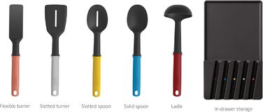 Набор кухонных принадлежностей, 5 предметов на подставке, разноцветные Elevate  Joseph Joseph