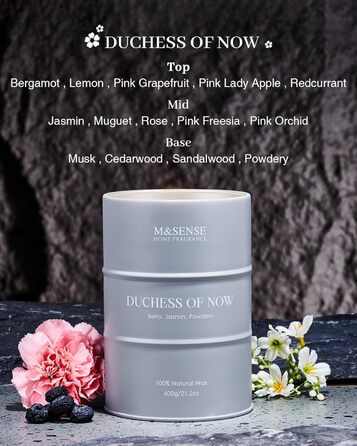 Ароматичні свічки M&SENSE з натурального соєвого воску, натуральна соєва свічка для домашнього декору, тривалий час горіння до 70 годин, класні подарунки-свічки для чоловіків і жінок (600 г, герцогиня Нові)