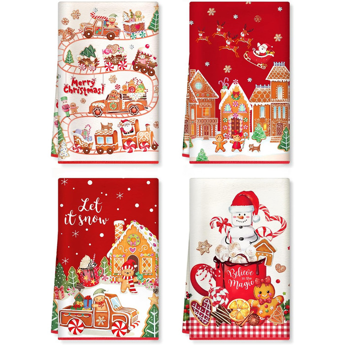 Набір з 4 різдвяних кухонних рушників 60 x 40 см Пряникові чоловічки Arquiel