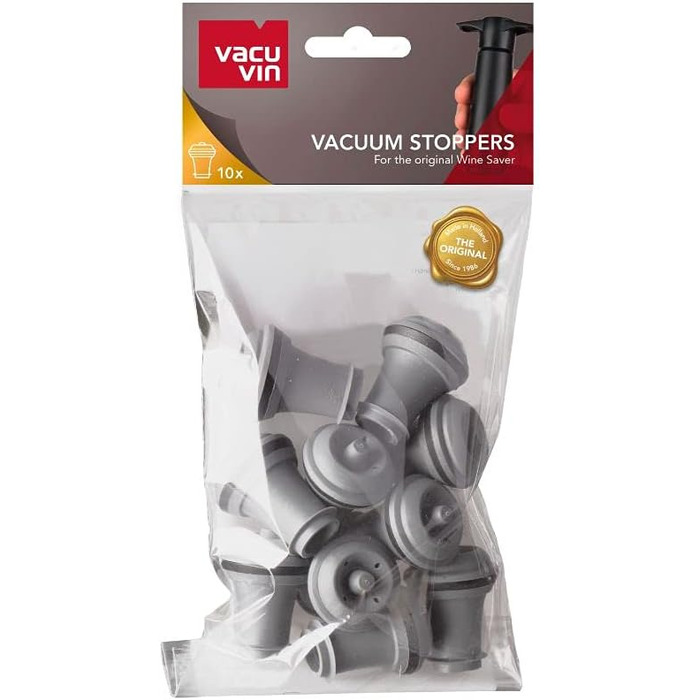 Пробки вакуумні для пляшок з вином, набір 10 предметів, сірі Vacu Vin