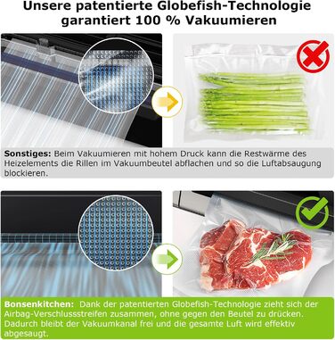Вакуумний пакувальник з нержавіючої сталі та 2 вакуумних рулони, 15 л/хв 125 Вт Bonsenkitchen