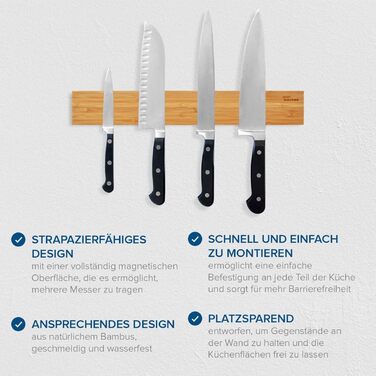 Магнітний тримач для ножів із бамбукового дерева 40 см joeji's Kitchen