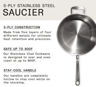 Посуд Made In сковорода з нержавіючої сталі об&39ємом 2,84 л 5-шарове покриття з нержавіючої сталі професійний посуд зроблено в Італії сумісний з індукцією (4,7 літра)