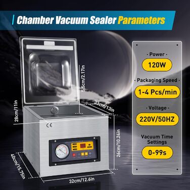 Камерний вакуумний пакувальник з нержавіючої сталі 3-в-1 120 Вт SICHENSH