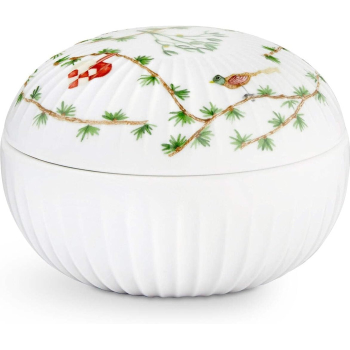 Емкость для сладостей 12 см с крышкой, белая с акварельной росписью Christmas Hammershøi Kähler