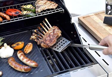 Високоякісна чавунна решітка для м&39яса та дрібних страв на грилі, брендування решітки, тарілку можна використовувати з обох боків, 45 x 24 см, для всіх моделей VIDERO з 2021 модельного року (VIDERO G3/G4 (до 2020 модельного року))