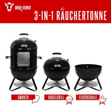 Бочка для барбекю 3 в 1, чорний, 47 см BBQ-Toro