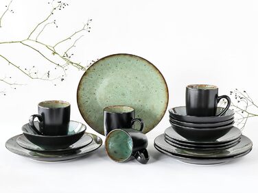 Серия CAPRI - Реактивная глазурь, набор посуды из 16 предметов, комбинированный керамогранит, можно мыть в посудомоечной машине и микроволновой печи, качественное производство (зеленый), 23630