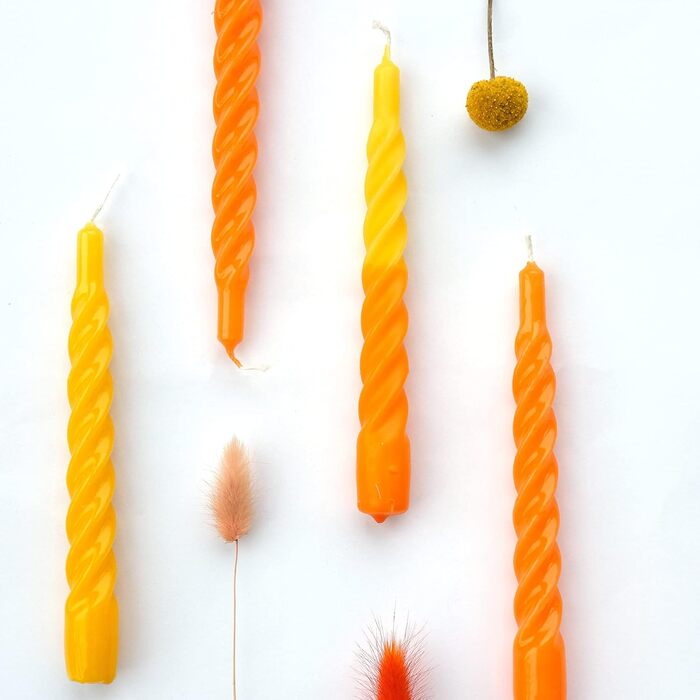 Свічки з крученим конусом, виготовлені в Італії, доступні 25 кольорів, лаковані настільні свічки, спіральні свічки з тривалим часом горіння 5 годин, декоративні свічки, 6 шт. , 2,2 x 21 см (жовті)