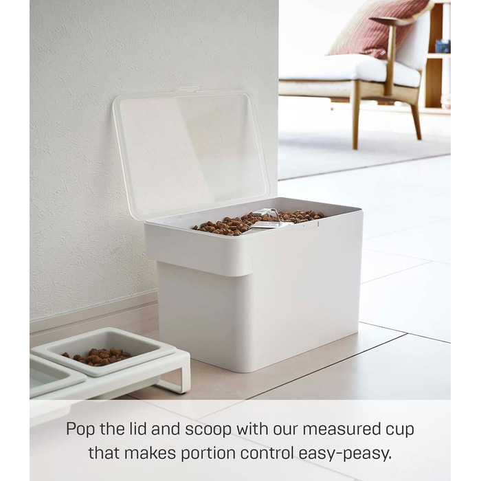 Контейнер для корму для домашніх тварин з мірним стаканчиком, білий, 6 л, сухий корм приблизно 3,5 кг, ABS СМОЛА/СИЛІКОН, 5611