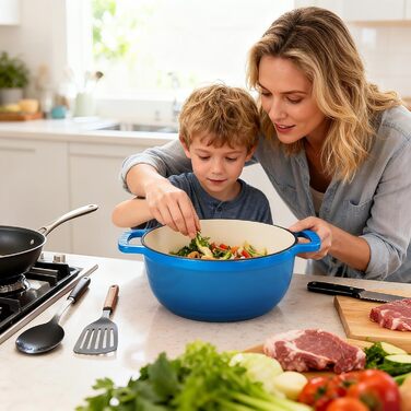 Чавунна жаровня 4,7 л з кришкою 26 см, синя LEADZM