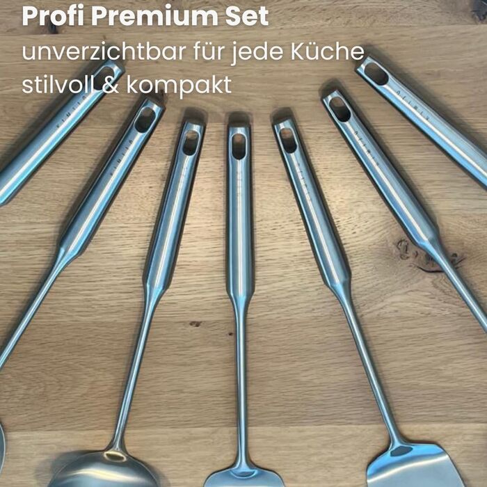 Набір кухонного начиння KIMIJO з 7 предметів з нержавіючої сталі - Високоякісне кухонне начиння для воку та кухні - Ложка для сервірування, шумівка, лопатка, ложка для перевертання риби, ополоник, ложка для спагетті та ложка для перевертання воку