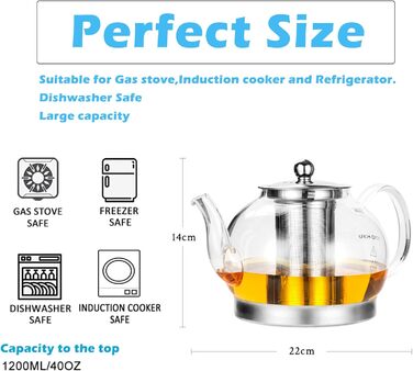 Термостойкий чайник из прозрачного стекла со семным ситечком, 1,2л TOYO HOFU