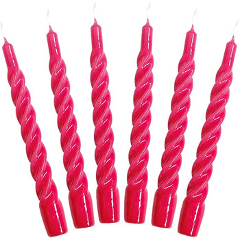 Свічки з крученим конусом, зроблені в Італії, доступні 25 кольорів, лаковані настільні свічки, спіральні свічки з тривалим часом горіння 5 годин, декоративні свічки, 6 шт. , 2,2 x 21 см (малина)