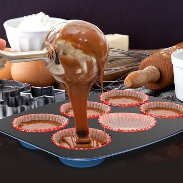 Набір форм для випічки NutriChef - Набір із 8 антипригарних форм для випічки - Без PFOA, PFOS, PTFE, придатний для використання в духовці до 232C - Кругла форма для випічки, форма для хліба, форма для мафінів та деко, придатний для миття в посудомийній ма