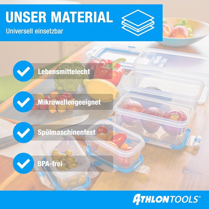 Набір з 4 контейнерів для зберігання продуктів 3 л з кришками ATHLON TOOLS