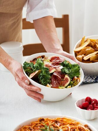 Набір салатників DOWAN, 950 мл / 32 унції Миски для супу, Круп'яна миска Велика, Великий діаметр Миски для супу, Порцеляновий набір мисок, Рамен Боул, білий, Упаковка з 4 шт. (1730 мл)