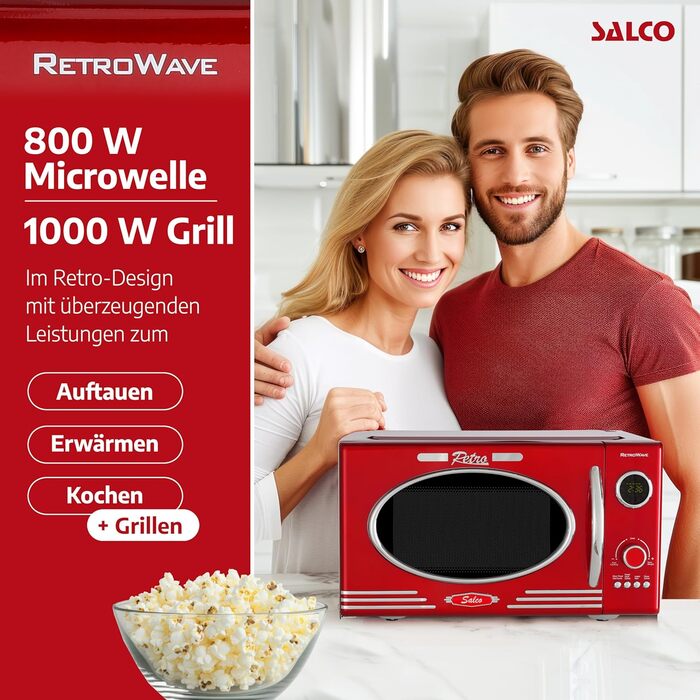 Мікрохвильова піч 2-в-1, 900 Вт червоний Salco