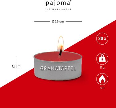 Ароматичні чайні свічки Pajoma 90, 3x30 шт. , ароматичні свічки, багато ароматів на вибір, висота 1,5 см, діаметр 3,5 см (гранат, 30)